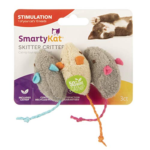 SmartyKat (3 Count) Skitter Critters Catnip Cat Toys - Gray/Cream, 3 Count