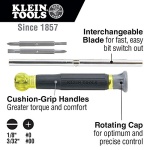 Klein Tools 32581 4-in-1 Electronics Screwdriver Set with Precision Machines Bits: 2 Slotted, 2 Phillips, and Cushion Grip Handles, 4-Piece - Image 8