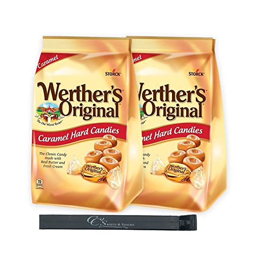 Werthers Original Hard Caramel Candy 30oz (2pk) Individually Wrapped w/CC Sweets & Snacks Bag Clip