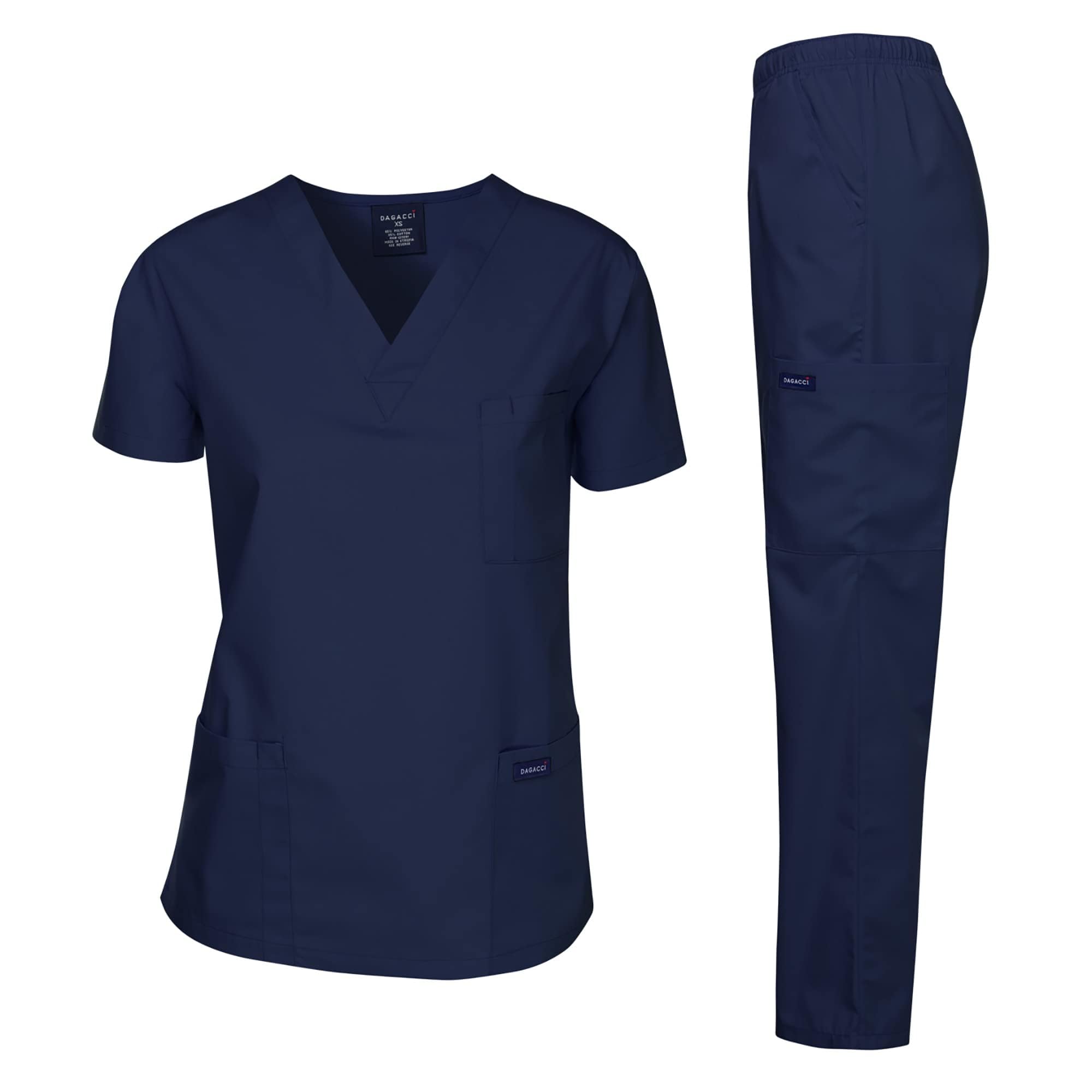 Version 1.0.0 Dagacci Medical Uniform Womens and Mens Scrub Set Unisex Medical Scrub Shirt Top and Pant, Navy, Medium - Image 1
