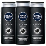 NIVEA MEN DEEP Active Clean Charcoal Body Wash, Cleansing Body Wash with Natural Charcoal, 3 Pack of 16.9 Fl Oz Bottles