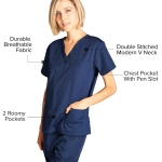Dagacci Medical Uniform Womens and Mens Scrub Set Unisex Medical Scrub Shirt Top and Pant, Navy, Medium - Image 3