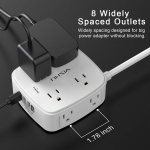 6 Ft Surge Protector Power Strip - 8 Widely Outlets with 4 USB Ports, 3 Side Outlet Extender with 6 Feet Extension Cord, Flat Plug, Wall Mount, Desk USB Charging Station, ETL,White - Image 6