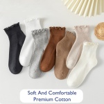 Hstyle Ruffle Socks Women, Turn-Cuff Casual Cute Ruffle Ankle Socks 6 Pairs Mixed Color - Image 4